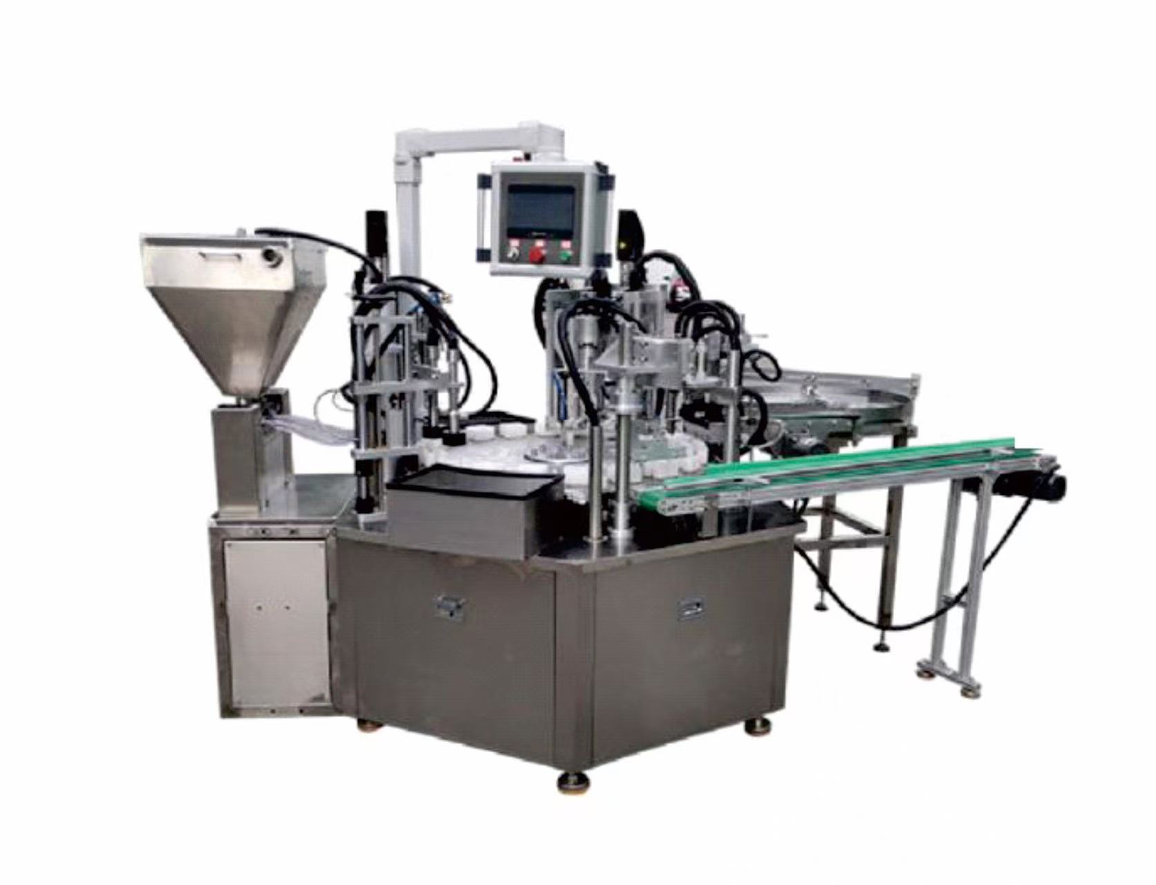 化妆品水乳膏霜转盘灌装旋盖一体机 