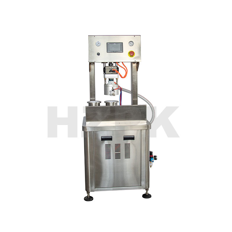 China semi automatic vacuum screw double chambers capping sealing machine for vial glass bottle jar 