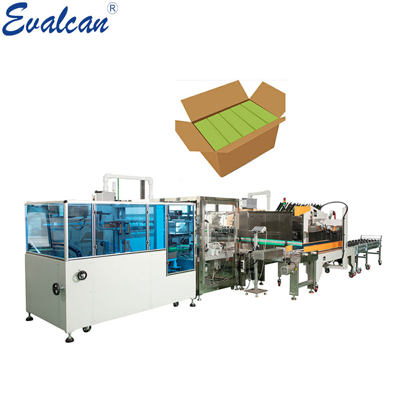Automatic case forming folding filling cartoning packing station