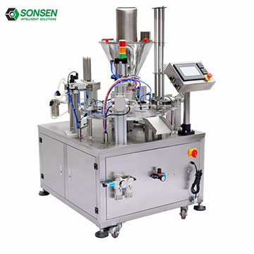 Custom Fully Automatic Double Head Paste Rotary Type Plastic Honey Spoon Filling and Sealing Machine