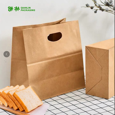 冲孔牛皮纸手提袋加厚餐饮烘焙面包外卖打包食品纸袋