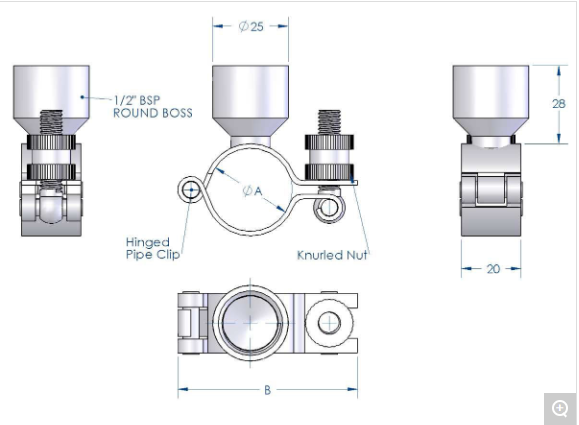乳制品和食品管道夹 铰链式 – 1/2″ BSP 圆形凸台