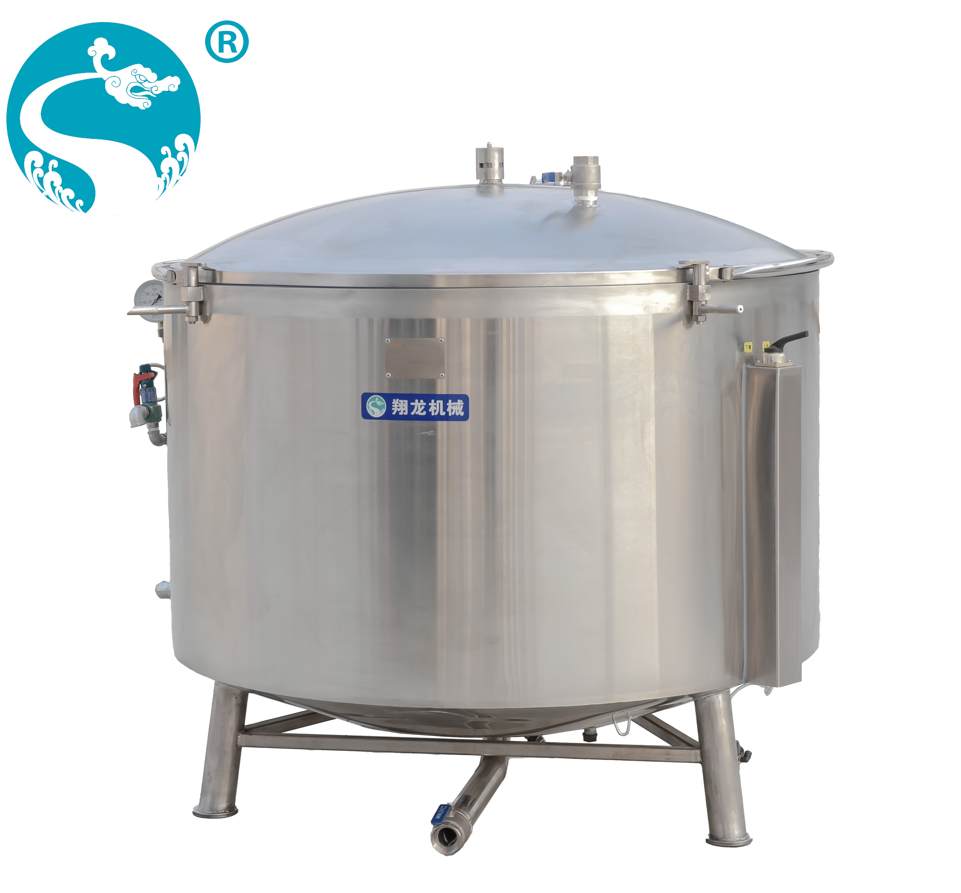 Covered steaming and cooking tank (steam, thermal oil)