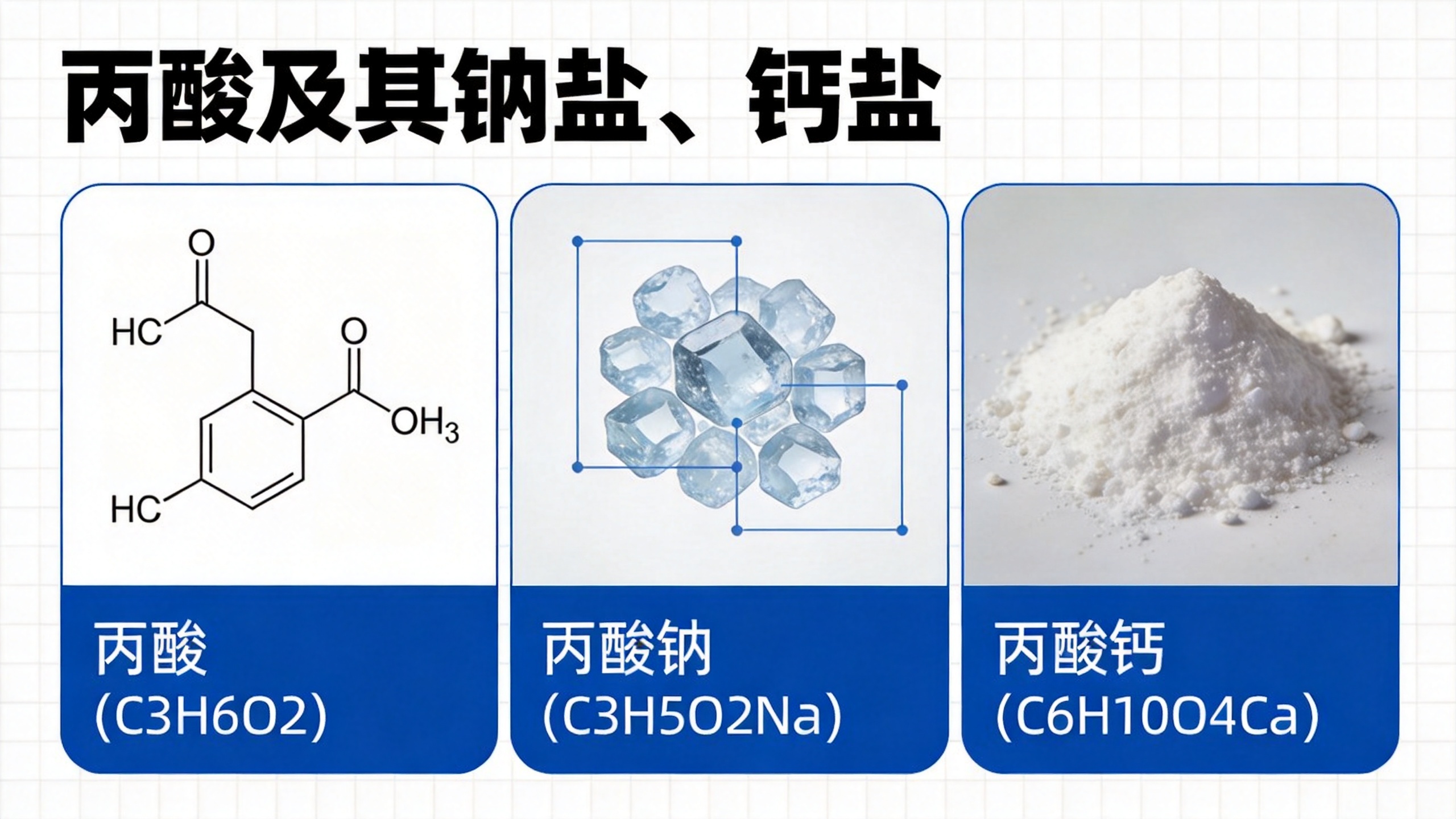 Propionic acid and its sodium salt, calcium salt